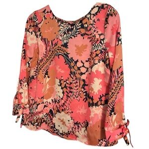Womens Pink Floral Long-Sleeve Blouse